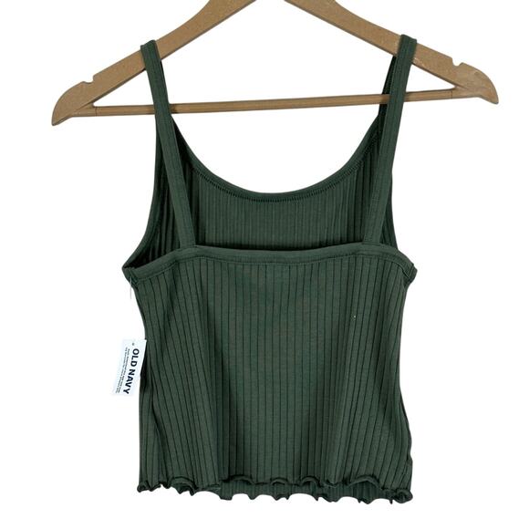 NWT Old Navy Tank Top Womens S Green Fitted Lettuce Edge Ribbed Knit Basic - Picture 2 of 4